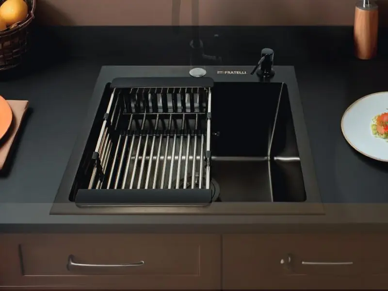 Lavadero De Acero Inox. Black C/Desague Y Canastilla 43X39X23Cm - Fratelli